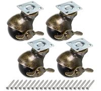 Skelang 4 Pcs 50 mm Ball Castor Wheel, Plate Castor with Brakes, Antique Plate Swivel Caster for Furniture, Storage Chest, Cabinet, Coffee Table, Load Capacity 30 kg Per Caster