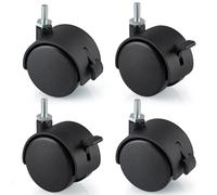 Skelang 4 Pcs 50mm Nylon Wheel with Brake Swivel Castor with 6mm x 15mm Shaft Nylon Castor with Lock for Small Furniture
