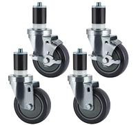 Skelang 4 Pcs Expanding Stem Caster 4'', Stainless Steel Prep Table Castor with Brakes, Heavy Duty Wheel for Commercial Kitchen Work Tables with 38mm Leg Tube, Total Load Capacity 400Kg