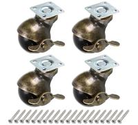 Skelang 4 Pcs Plate Castor Wheels, 40 mm Furniture Castors with Brakes, Antique Ball Casters for Furniture, Cabinet, Storage Chest, Coffee Table, Load Capacity 22.7 kg Per Caster