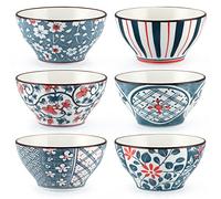 Skelang 6 Pcs Ceramic Bowl, 350ML / 12 Ounces Porcelain Bowl, Japanese Style Bowl Set for Rice, Cereal, Dessert, Soup, Snack, Microwave and Dishwasher Safe