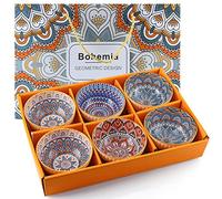 Skelang Ceramic Serving Bowls, Rice Bowl with Gift Box, Bohemian Style Pottery Bowls, Porcelain Serving Bowls for Rice, Soup, Dessert, Snack, 10oz/300ml, Set of 6