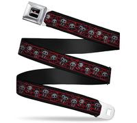 Skelanimals Belt, Seatbelt Buckle Belt, Skelanimals Six Character Collage Black Red Grays, Adjustable, Black, 1.5" Wide - Fits Pant Size 32-52