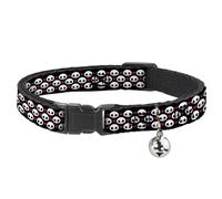 Skelanimals Breakaway Cat Collar | Skelanimals Face Logo and Heart Black White Red Durable Adjustable Bell ID Tag Ring