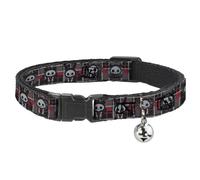 Skelanimals Breakaway Cat Collar | Skelanimals Five Animals and Face Logo Plaid Black Red White Durable Adjustable Bell ID Tag Ring