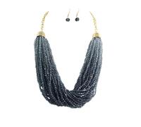 Skelapparel Chunky Glass Bead Statement Necklace Set, 24 Inches with 3-Inch Extender, Multi-Color with Matching Earrings, 24.0 Inches With 3.0 Inches Extender, Glass Beads Metal, No Gemstone