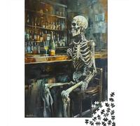 Skele-Bart Skeleton in Bar Jigsaw Puzzle for Adults, 1000 Pieces, 52x38cm/1000pcs, Smooth White Cardboard Pieces; A Calm After-work Activity