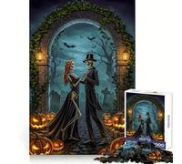 Skeletal Couple Dancing in Halloween Graveyard 1000 Piece Jigsaw Puzzle for Adults Brain Challenge Toy Group Play Clear Cut Lovely Present 38x52cm