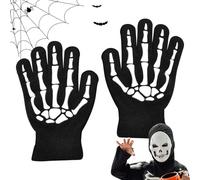 Skeletal Cycling Gloves | Halloween Full Finger Skeleton Gloves | Women Riding Clamps, Shiny in Black Skull for Ages 5-12, Boys, Girls, E