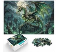 Skeletal Dragon in Graveyard Stained Glass Jigsaw Puzzle, 1000 Piece | For Christmas holidays spent indoors: Adult jigsaw puzzle with 1000 pieces makes a thoughtful puzzle gift for adults.