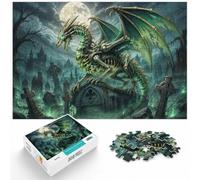 Skeletal Dragon in Graveyard Stained Glass Jigsaw Puzzle, 1000 Piece | For screen-free Christmas time: Adult jigsaw puzzle with 1000 pieces makes a thoughtful gift for adult puzzle fans.