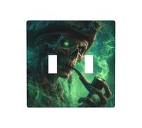Skeletal Pirate with One Glowing Eye Double Gang Toggle Light Cover Wall Plate Switch Decor Standard Size - 11.4x11.4cm