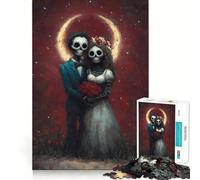 Skeletal Wedding Couple with Red Roses 1000 Piece Jigsaw Puzzles for Adults Pure Logic Toy Soothing Fun Sharp Cut Amazing Present 50x75cm