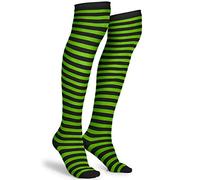 Skeleteen Black and Green Socks - Over The Knee Striped Thigh High Costume Accessories Stockings for Men, Women and Kids