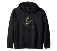 Skeleton Acoustic Guitar Player Spooky Folk Blues Guitarist Zip Hoodie