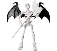Skeleton Action Figure - Movable Articulated Human Skeleton, Paintable Collectible with 4 Accessories, 2 Hand Shapes, Black Demon Wings, Desktop Decor for Enthusiasts & Collectors