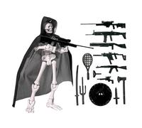 Skeleton Action Figure Toy, Assembly Skull Model Set, Poseable Battle Figurine, Customizable Item with Weapons, Human Frame Display Kit, for Desktop, Shelf, or Table Decoration