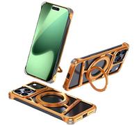 Skeleton Aluminium Bumper for iPhone 17 Pro Max/17 Pro/17 Case, Hollow Heat Dissipation Cover, Shockproof Silicone Corner Pads, Frameless Hard Armour, Compatible with MagSafe(Orange,17)