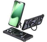 Skeleton Aluminium Bumper for iPhone 17 Pro Max/17 Pro/17 Case, Hollow Heat Dissipation Cover, Shockproof Silicone Corner Pads, Frameless Hard Armour, Compatible with MagSafe(Black,17 Pro Max)