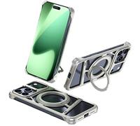 Skeleton Aluminium Bumper for iPhone 17 Pro Max/17 Pro/17 Case, Hollow Heat Dissipation Cover, Shockproof Silicone Corner Pads, Frameless Hard Armour, Compatible with MagSafe(Titanium,17 Pro)