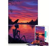 Skeleton And Crow at Sunset 1000 Piece Jigsaw Puzzles for Adults Teenagers Memory Gain Relaxed Mind Design Assembly 38x52cm