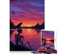 Skeleton And Crow at Sunset 1000 Piece Jigsaw Puzzles for Adults Teenagers Memory Gain Relaxed Mind Design Assembly 38x52cm
