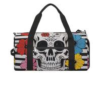 Skeleton And Flower Black And White Gym Bag for Men Women, Waterproof Gym Tote Bags, Large Duffel Bag for Travel Workout
