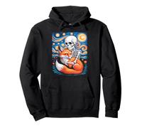 Skeleton And Fox Under Starry Sky Van Gogh Pullover Hoodie