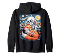Skeleton And Fox Under Starry Sky Van Gogh Zip Hoodie