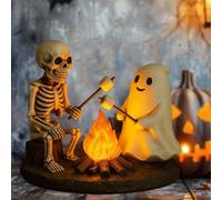 Skeleton and Ghost Bonfire Night Lamp, 2025 New Halloween Ghost Campfire Flickering Light, Cute Spooky Halloween Nightlight for Indoor Home Decor and Gifts