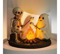Skeleton and Ghost Bonfire Night Lamp, 3D Ghost Campfire Flickering Light, Halloween Ghost Campfire Flickering Light,Cute Spooky Halloween Nightlight for Indoor Home Decor and Gifts