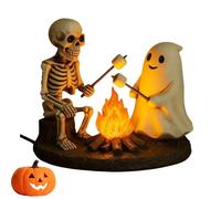 Skeleton and Ghost Bonfire Night Lamp, Halloween Cute Spooky Campfire Night Light, with Marshmallow Roasting Figurines Halloween Decor Indoor,Decor for Home, Part (1PC)