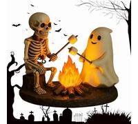 Skeleton and Ghost Bonfire Night Lamp, Halloween Decor Ghost Campfire Flickering Light, Cute Spooky Halloween Ghosts Nightlight for Indoor Home Decor and Gifts (1pc)