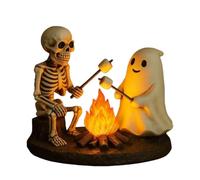 Skeleton and Ghost Bonfire Night Lamp, Halloween Ghost Campfire Flickering Light, Cute Spooky Halloween Nightlight for Indoor Home Decor Skeleton and Ghost Bonfire Night Lamp