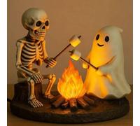 Skeleton and Ghost Bonfire Night Lamp, Halloween Ghost Night Light, Cute Skeleton Ghosts Campfire Flickering Nightlight, Creative Ghosts Skeletons Roasting Marshmallows Nights Lamp Halloween Decor