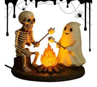 Skeleton and Ghost Bonfire Night Lamp, LED Halloween Skeleton Ghost Night Light, Spooky 3D Ghosts Campfire Flickering Lamp for Study Room Desktop, Halloween Bedroom Decor Bedside Mantel Decor