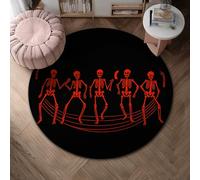 Skeleton Area Rug, Halloween Spooky Bones Hands Halloween Black Low Pile Foam Edge Binding Doormat Throw Rug Circle Bathroom Entryway Kitchen Bedside Decor 4' X 4'