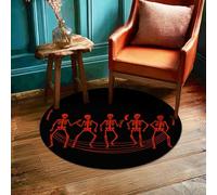 Skeleton Area Rug, Halloween Spooky Bones Hands Halloween Black Non-Slip Edge Binding Doormat Throw Rug Circle Bathroom Entryway Bedside Laundry Room Decor 3' X 3'