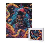 Skeleton Astronaut Outer Space Octopus Colorful Personalised 500 Piece Wooden Jigsaw Puzzle For Adults, Custom Portrait Picture