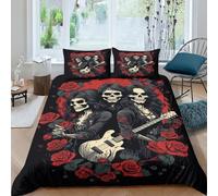 Skeleton Band 3D Print Gothic for Teens And Adults Comforter Covers Quilt Cover Duvet Cover with Zipper Closure Bedding Set with Pillow Cases Soft Microfiber 3 Pieces King（220x240cm）