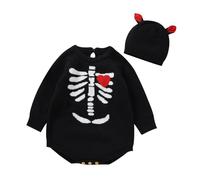 Skeleton Bat Romper Long Sleeve Cotton Jumpsuit With Hat, Devil Costume Baby Plush Zip-Up Black Hooded Jumpsuit Toddler Halloween Costumes Boys Baby Halloween Outfits Pyjamas |