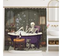 Skeleton Bath Shower Curtain, Halloween Themed Dark Gray Vintage Decor, Autumn Spooky Modern Art Waterproof Fabric Shower Curtain with Hooks 72x72 Inch