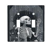 Skeleton Bathroom Double Light Switch Cover Plate, Gothic Dark Moon Raindrops Halloween Black Plastic Standard Size Wall Switch Plates Accents for New Apartment Home Bedroom Office Decor