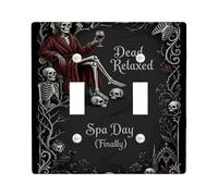 Skeleton Bathroom Double Light Switch Cover Plate, Gothic Dark Skull Wine Glass Halloween Black Plastic Standard Size Decorative Wall Plates for New Apartment Home Bedroom Office Decor