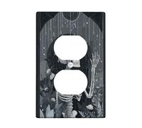 Skeleton Bathroom Duplex Outlet Covers Wall Plate, Gothic Dark Moon Raindrops Halloween Black Plastic Standard Size Double Power Outlet Cover Plate for New Apartment Home Bedroom Office Decor