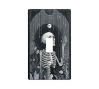 Skeleton Bathroom Single Light Switch Cover Plate, Gothic Dark Moon Raindrops Halloween Black Plastic Standard Size Decorative Wall Plates for Home Living Room Bedroom Apartment Decor (Single)