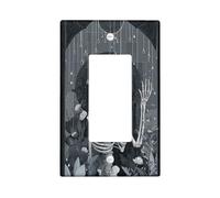 Skeleton Bathroom Single Rocker Light Switch Cover, Gothic Dark Moon Raindrops Halloween Black Plastic Standard Size Switch Plate Decorative for Home Living Room New Apartment Decor