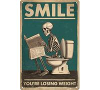 Skeleton Bathroom Wall Sign Metal Humor Toilet Decor Plaque Retro Design for Indoor/Outdoor Use for Home or Bar Enthusiasts 8x12 Inch