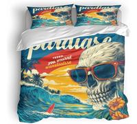 Skeleton Bedding Set For Kids Adults,Summer Beach King Size Duvet Cover Sets 230×220Cm 3D Printed Soft Microfibre Polyester Comforter With Zipper Teens Quilt Cover 2 Pillowcases 50×75Cm