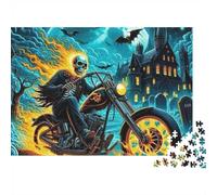 Skeleton Biker 1000 Piece Jigsaw Puzzle for Adults Haunted House Background 70x50cm/1000pcs